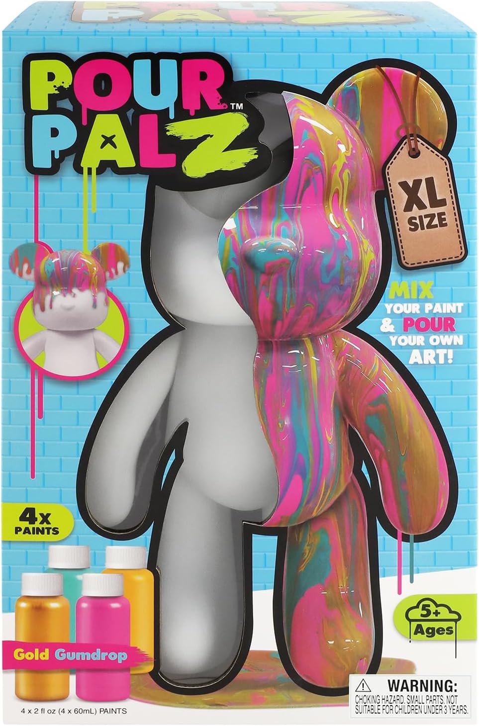 Pour Palz DIY Paint Pouring Kit - 1 XL Bear Figurine - Create Unique Marbled Art