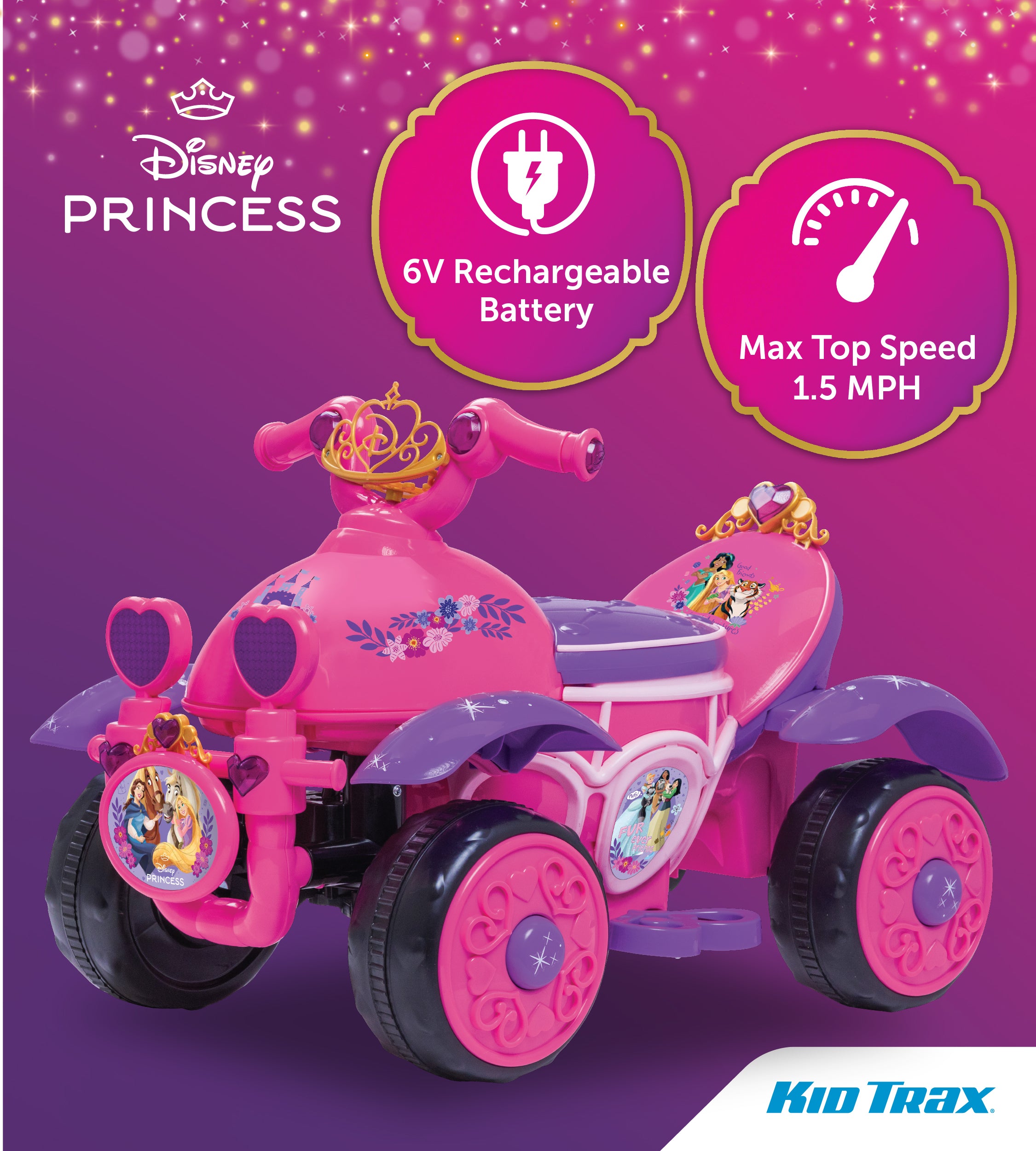 Kid Trax Toddler Disney Princess Electric Quad Ride On Toy