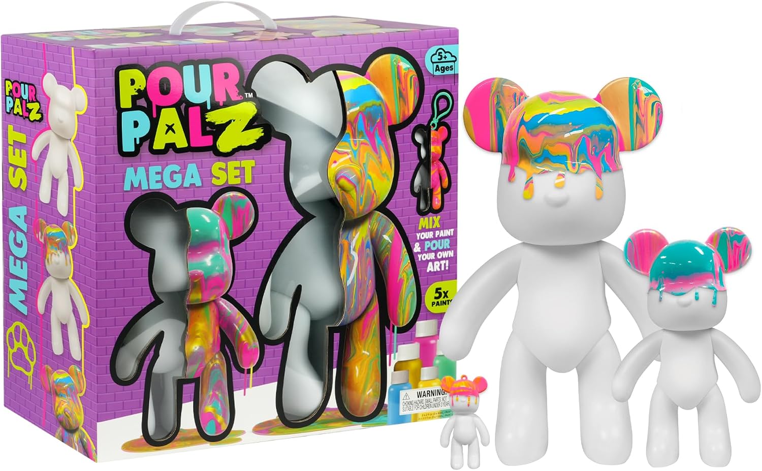 Pour Palz DIY Paint Pouring Kit - 1 XL Bear Figurine - Create Unique Marbled Art