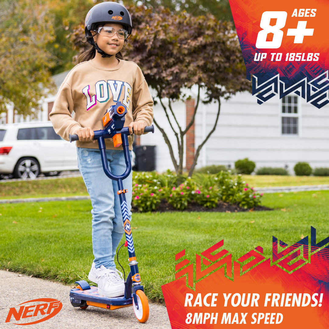 Flybar NERF Electric Scooter for Kids with Blaster Fires Up to 60 Feet