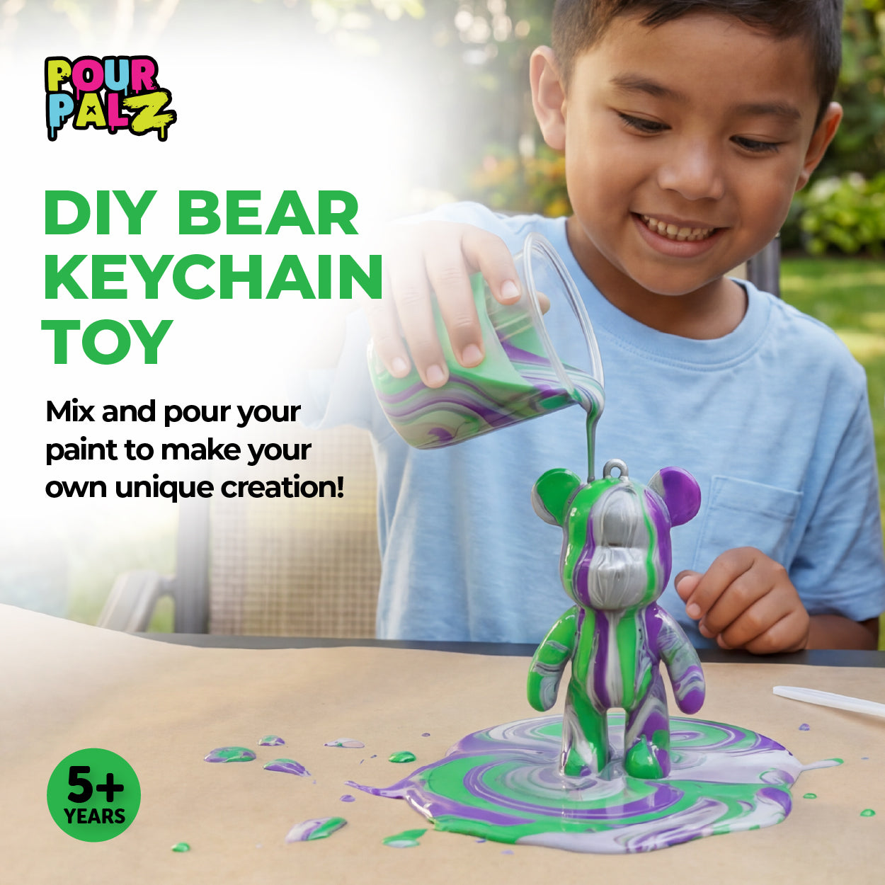Pour Palz Mini Paint Bear Keychain Pouring Craft DIY Kit, Design Your Own Personalized Bear Keepsake