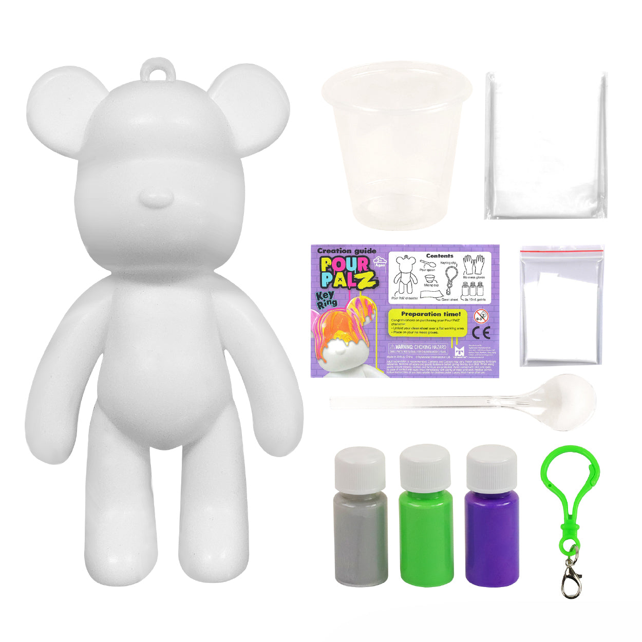 Pour Palz Mini Paint Bear Keychain Pouring Craft DIY Kit, Design Your Own Personalized Bear Keepsake