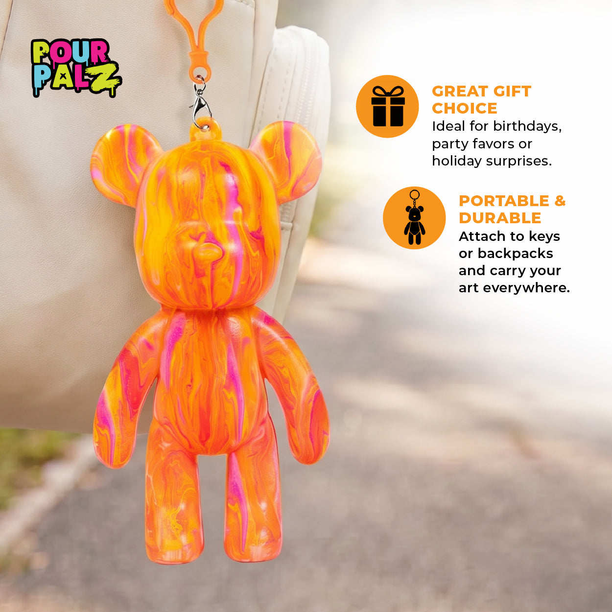 Pour Palz Mini Paint Bear Keychain Pouring Craft DIY Kit, Design Your Own Personalized Bear Keepsake