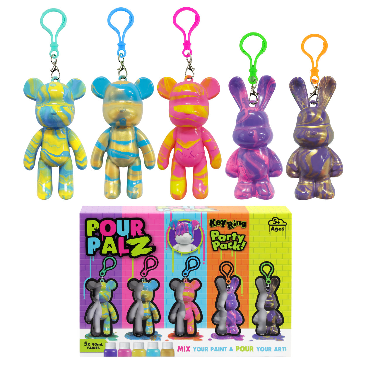 Pour Palz Mini Paint Bear Keychain Pouring Craft DIY Kit, Design Your Own Personalized Bear Keepsake
