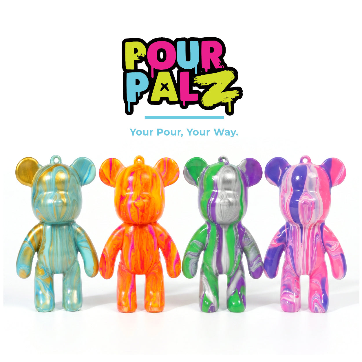 Pour Palz Mini Paint Bear Keychain Pouring Craft DIY Kit, Design Your Own Personalized Bear Keepsake