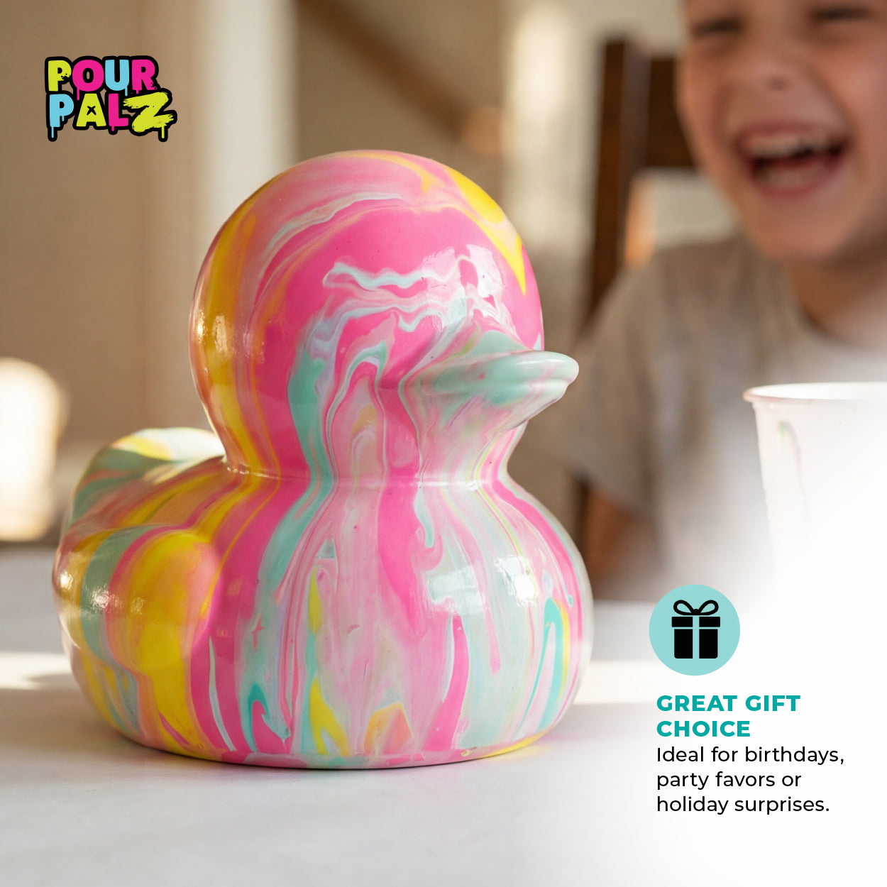 Pour Palz DIY Paint Pouring Kit - 1 XL Bear Figurine - Create Unique Marbled Art