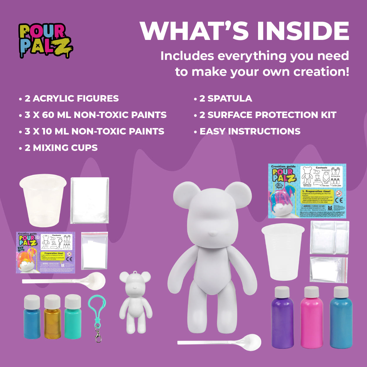 Pour Palz Mini Paint Bear Keychain Pouring Craft DIY Kit, Design Your Own Personalized Bear Keepsake