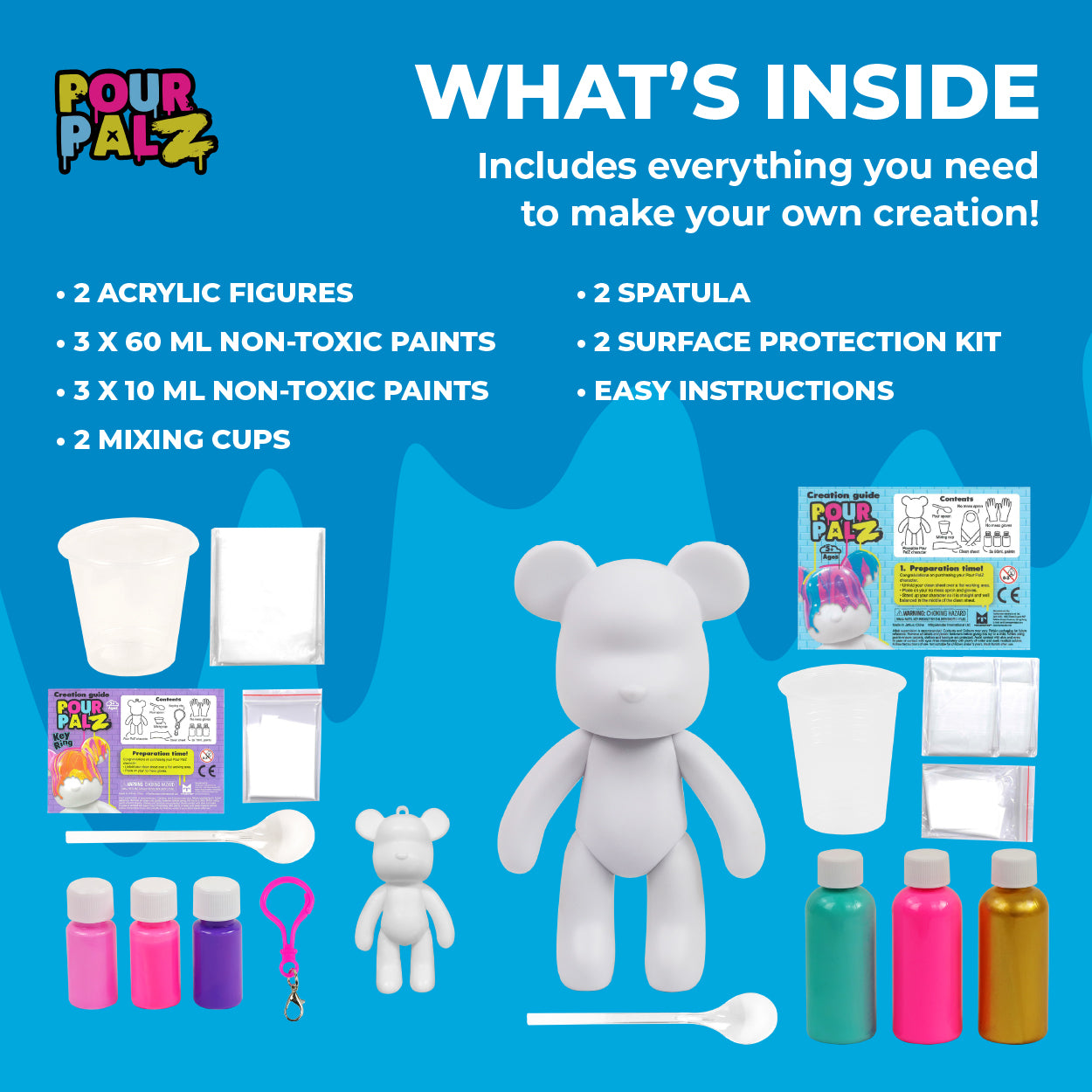 Pour Palz Mini Paint Bear Keychain Pouring Craft DIY Kit, Design Your Own Personalized Bear Keepsake