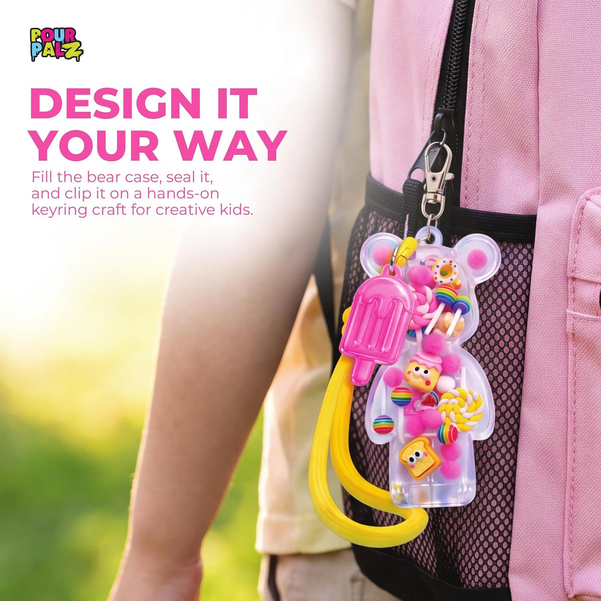Pour Palz Fillz Mini Bear Keychain Kit, 30-Piece DIY Charm for Kids Ages 5+