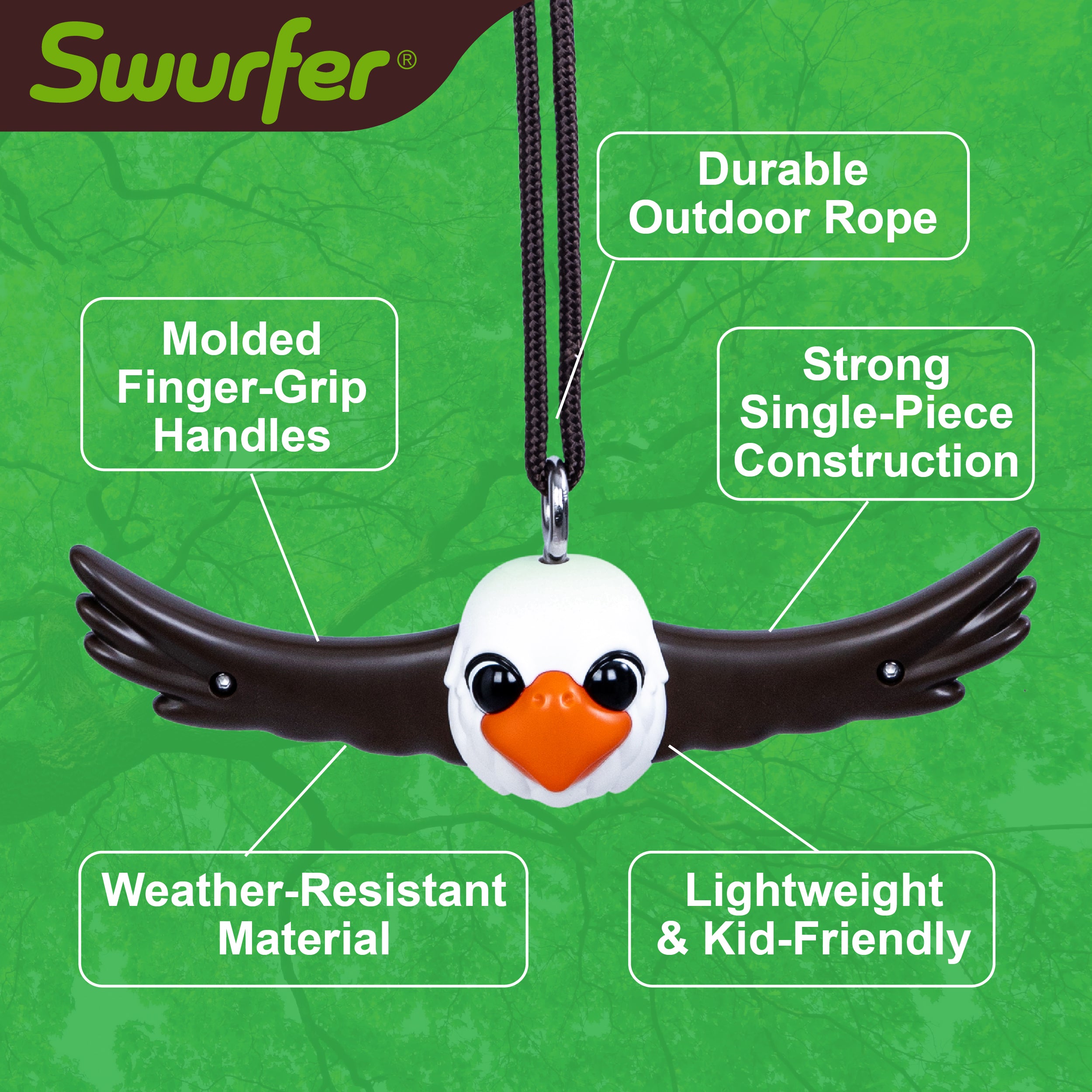 Swurfer Ninja Twister Swing Spins Set - 360° Twist Spin Toy, Swing Sets Accessories for Backyard, Kids Outdoor Play Toys, Slackline Attachment, Easy Install, Adjust Height, Durable,Up to 300lbs Eagle