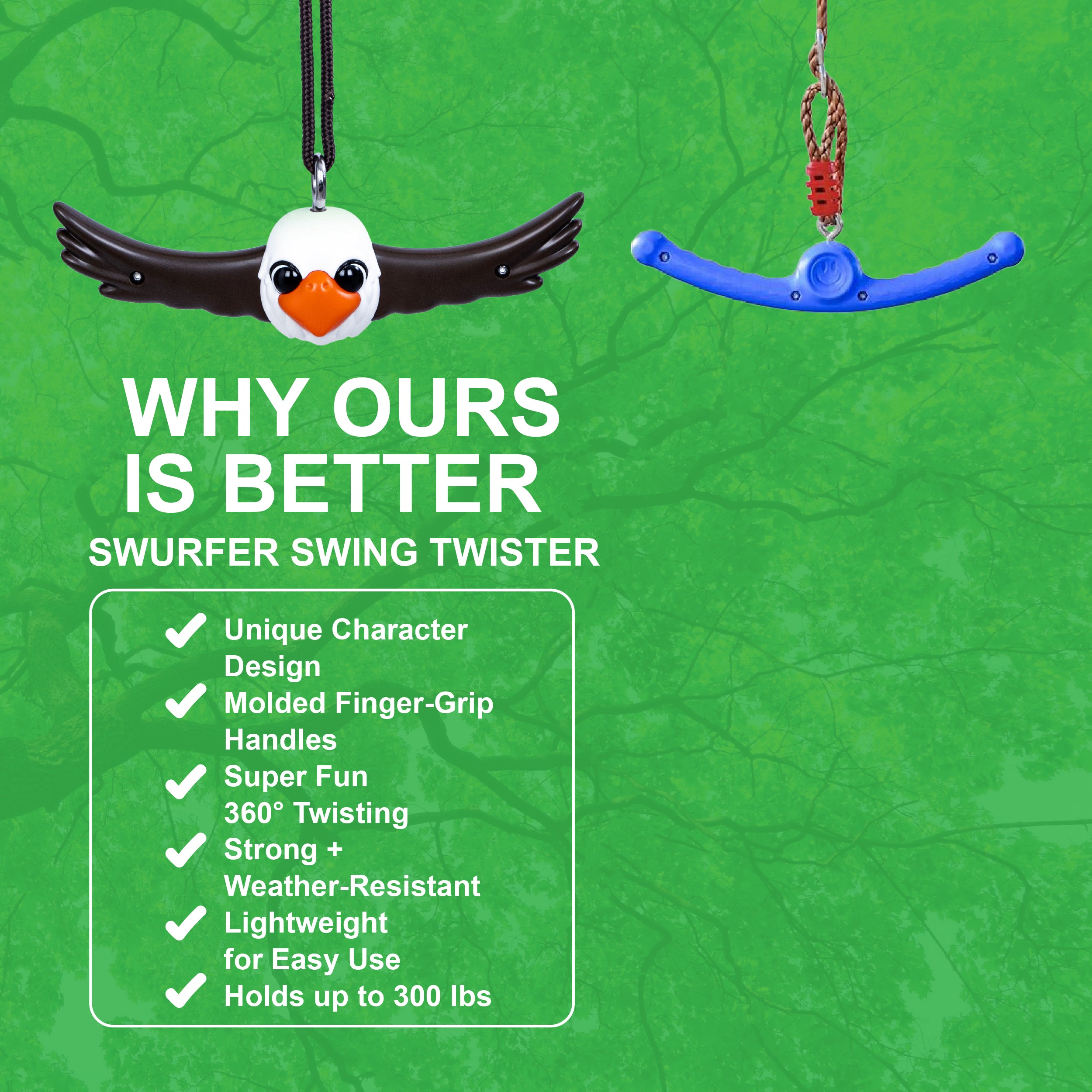 Swurfer Ninja Twister Swing Spins Set - 360° Twist Spin Toy, Swing Sets Accessories for Backyard, Kids Outdoor Play Toys, Slackline Attachment, Easy Install, Adjust Height, Durable,Up to 300lbs Eagle