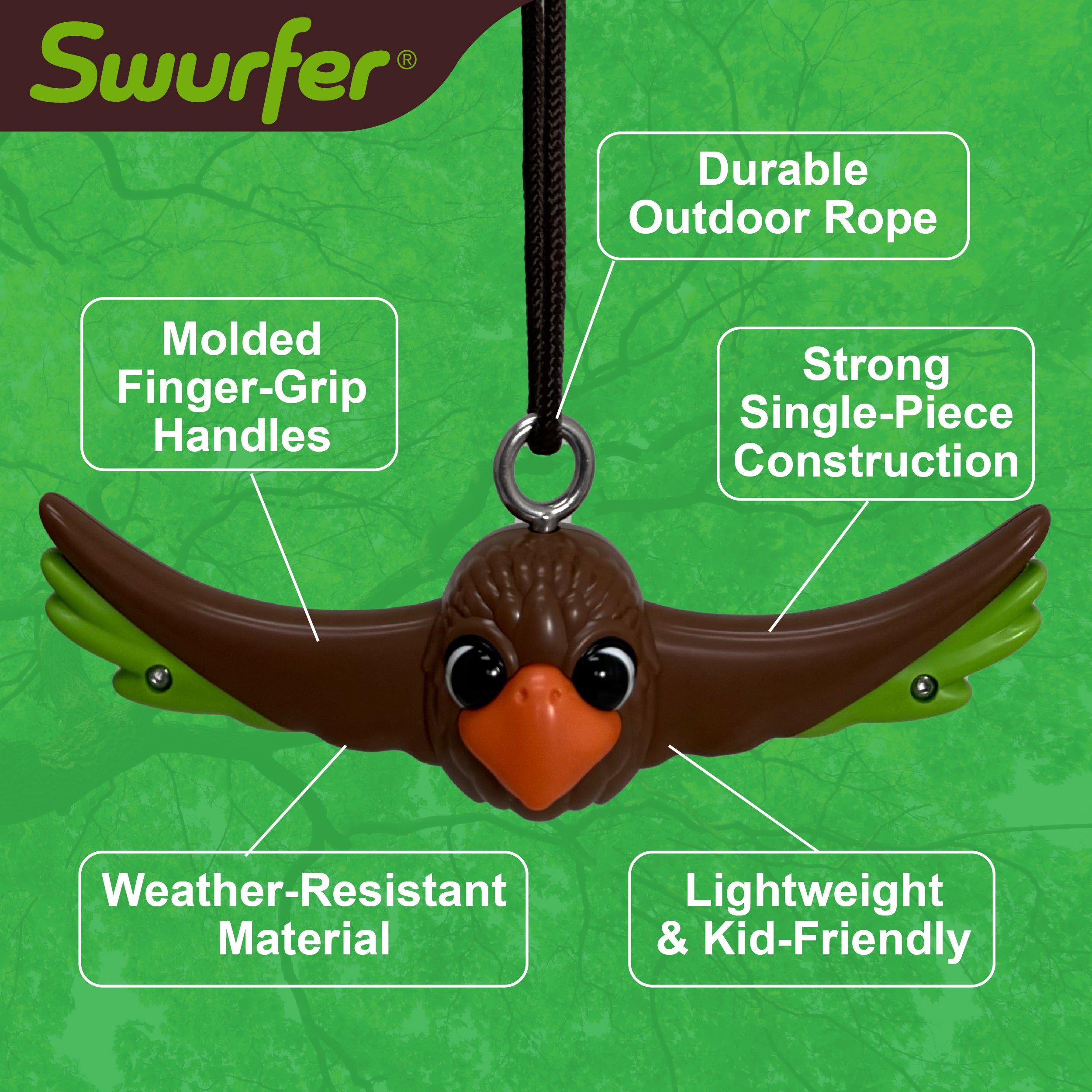 Swurfer Ninja Twister Swing Spins Set - 360° Twist Spin Toy, Swing Set Accessories for Backyard, Kids Outdoor Toys, Playground Hang Toys, Easy Install, Adjust Height, Durable, Up to 300lbs, Hawk