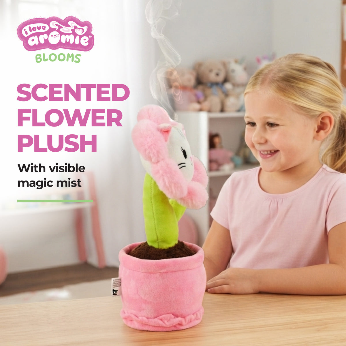 I love Aromie Blooms Potted Flower Stuffed Animal, Plush Toy with Visible Mist & Refillable Scent Pods