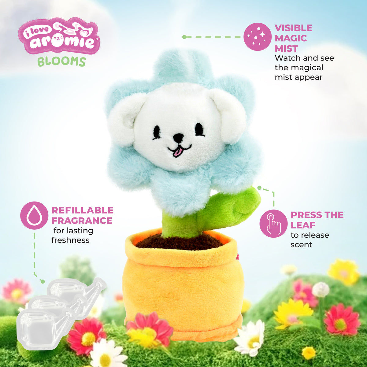 I love Aromie Blooms Potted Flower Stuffed Animal, Plush Toy with Visible Mist & Refillable Scent Pods