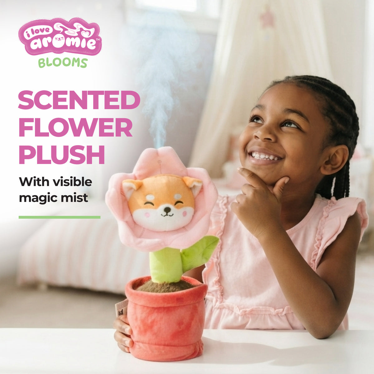 I love Aromie Blooms Potted Flower Stuffed Animal, Plush Toy with Visible Mist & Refillable Scent Pods