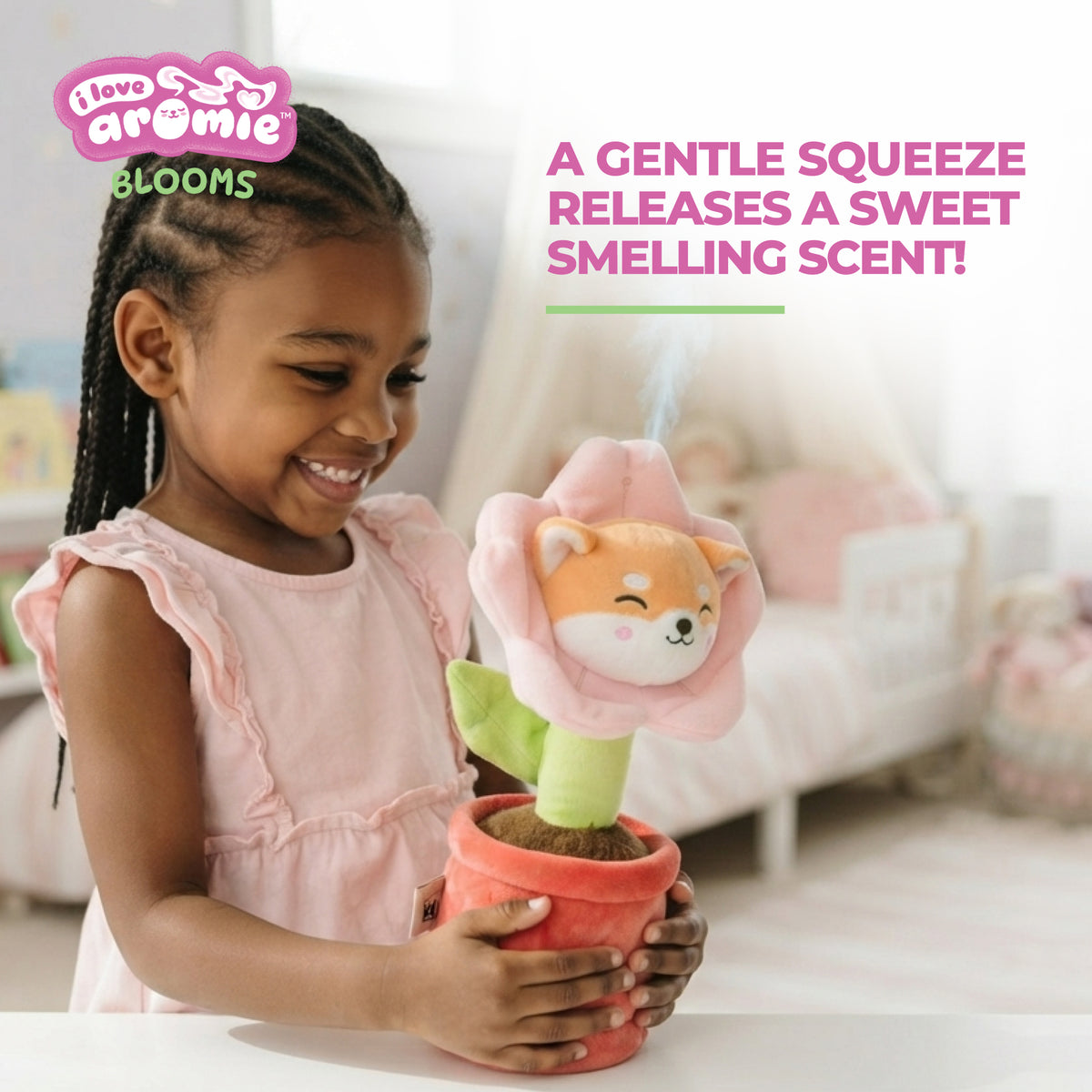 I love Aromie Blooms Potted Flower Stuffed Animal, Plush Toy with Visible Mist & Refillable Scent Pods