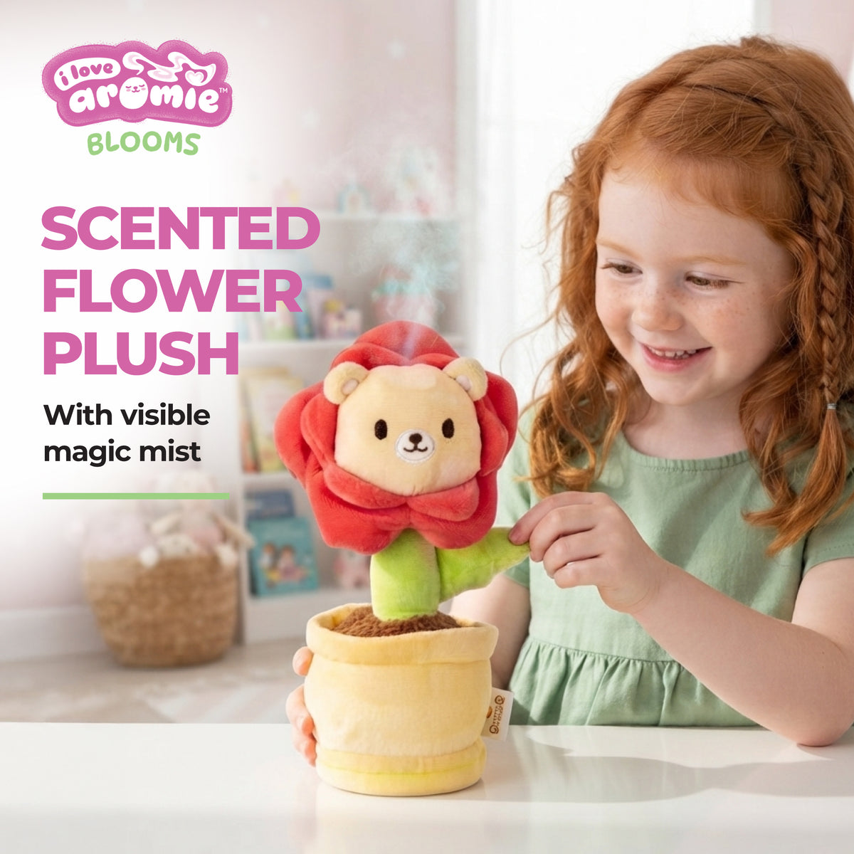 I love Aromie Blooms Potted Flower Stuffed Animal, Plush Toy with Visible Mist & Refillable Scent Pods