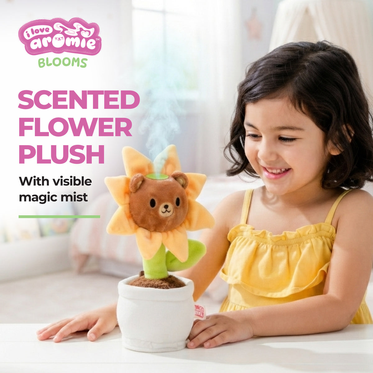 I love Aromie Blooms Potted Flower Stuffed Animal, Plush Toy with Visible Mist & Refillable Scent Pods