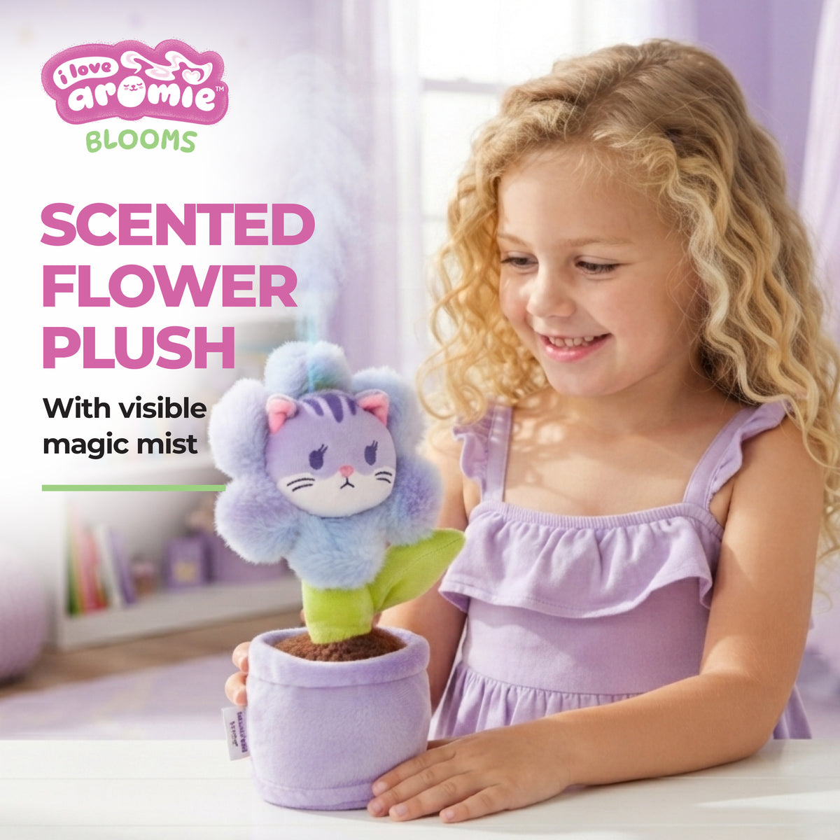 I love Aromie Blooms Potted Flower Stuffed Animal, Plush Toy with Visible Mist & Refillable Scent Pods