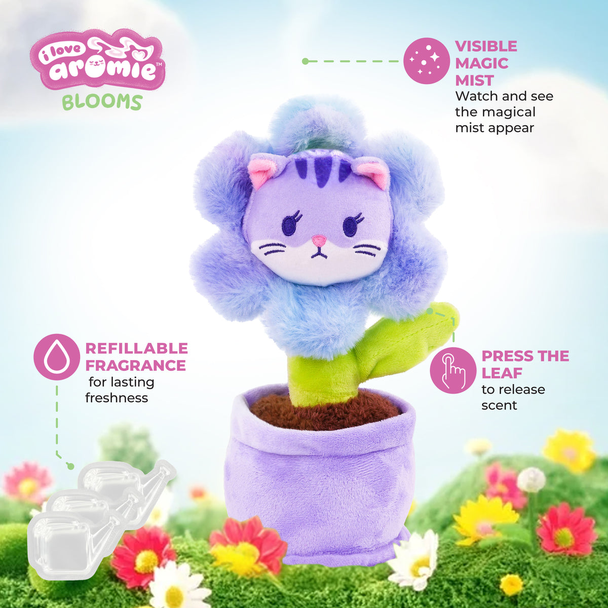 I love Aromie Blooms Potted Flower Stuffed Animal, Plush Toy with Visible Mist & Refillable Scent Pods