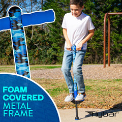 Flybar Foam Jolt Pogo Stick for Kids Ages 6+, 4 to 8 Pounds, Perfect for Beginners (Blue Camo) - Flybar1