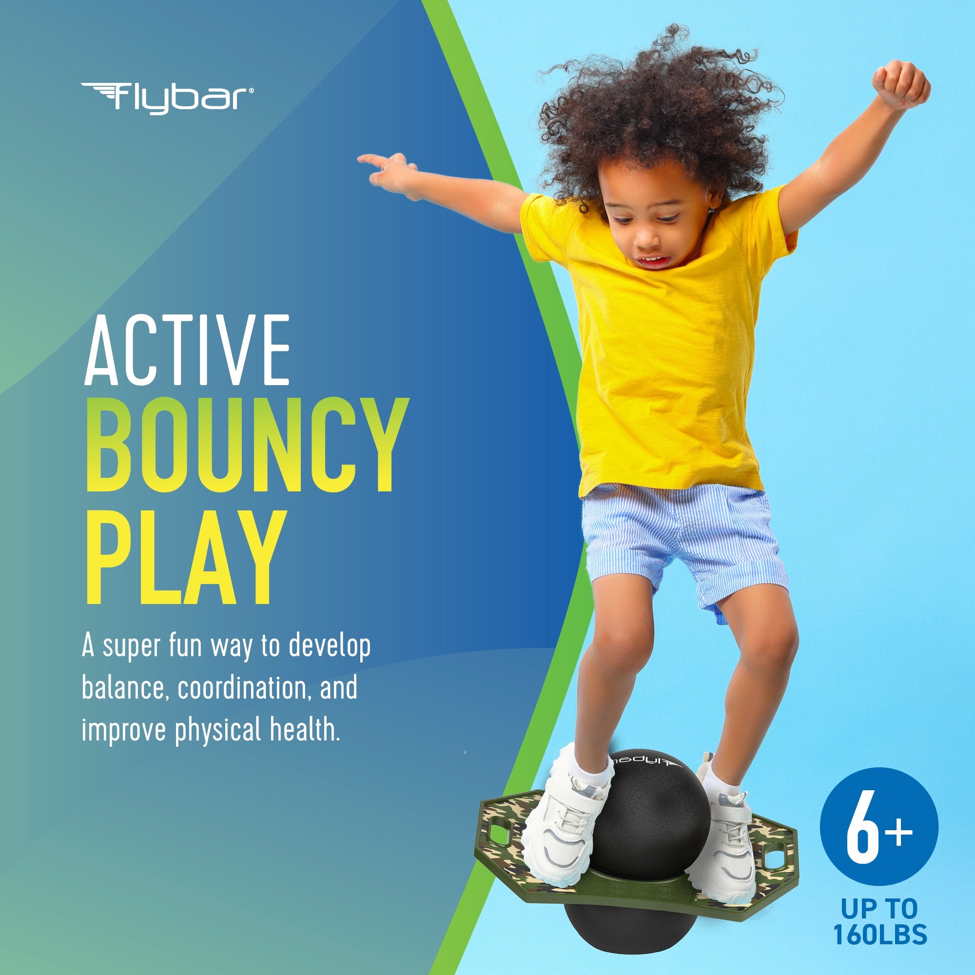 Flybar Pogo Trick Ball for Kids – Balance Bounce Board with Anti-Slip Deck – Pump Included - Indoor & Outdoor Toys for Boys and Girls Fun Way to Reduce Screen Time Supports up to 160 lbs – Ages 6+