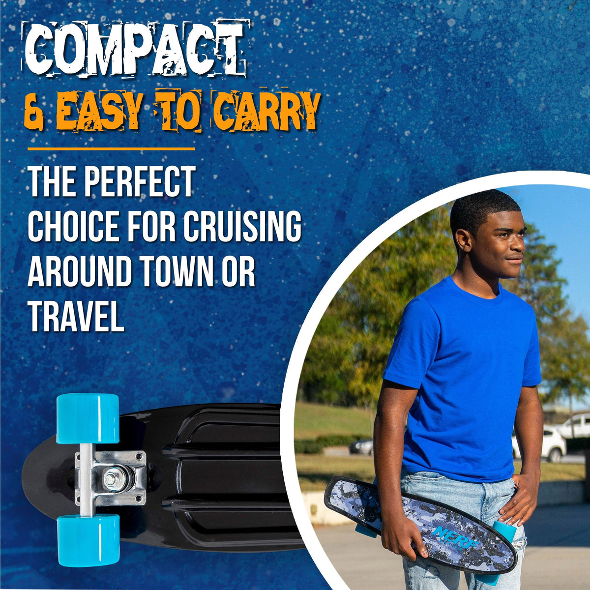 Flybar 22 Inch Complete Plastic Cruiser Skateboard Custom Non-Slip Deck Multiple Colors (NERF Blue) - Flybar1