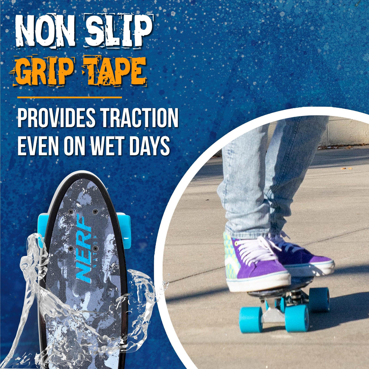 Flybar 22 Inch Complete Plastic Cruiser Skateboard Custom Non-Slip Deck Multiple Colors (NERF Blue) - Flybar1