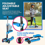 Load image into Gallery viewer, Y200 Kick Scooters for Kids Ages 3-5 (Suitable for 2-12 Year Old) Adjustable Height Foldable Scooter Removable Seat, 3 LED Light Wheels, Rear Brake, Wide Standing Board, Outdoor Activities for Boys/Girls