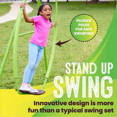 Triple Steel 3-in-1 Swing Set with Slide, Playset for Kids 3+, Holds 4 kids at once