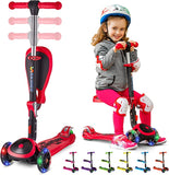 Load image into Gallery viewer, Y200 Kick Scooters for Kids Ages 3-5 (Suitable for 2-12 Year Old) Adjustable Height Foldable Scooter Removable Seat, 3 LED Light Wheels, Rear Brake, Wide Standing Board, Outdoor Activities for Boys/Girls