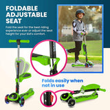 Load image into Gallery viewer, Y200 Kick Scooters for Kids Ages 3-5 (Suitable for 2-12 Year Old) Adjustable Height Foldable Scooter Removable Seat, 3 LED Light Wheels, Rear Brake, Wide Standing Board, Outdoor Activities for Boys/Girls