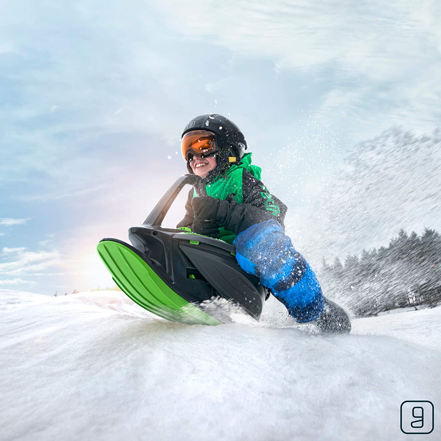Gizmo Riders Skidrifter Sled for Kids, Snow Sled with Brake (Mystic Green)