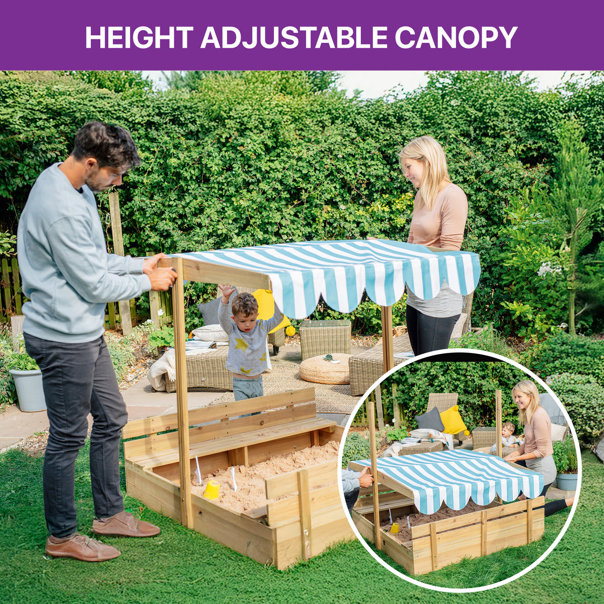 Plum Wooden Large Sandbox with Cover - Outdoor Octagon Sand Box for Kids, Toddler Sensory Toys