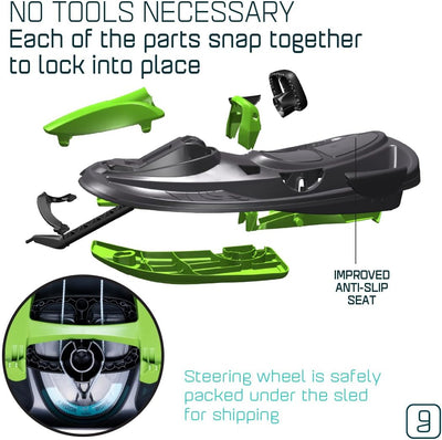 Gizmo Riders Snow Sled for Kids & Adults, Steering Wheel, Anti-Slip Seat, Brake, 260lb