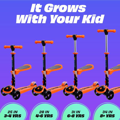 SKIDEE Kids 3-Wheel Scooter, Foldable, Adjustable, LED Light Wheels