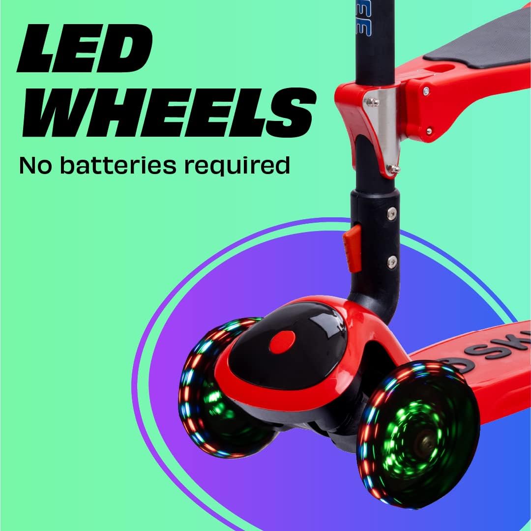 SKIDEE Kids 3-Wheel Scooter, Foldable, Adjustable, LED Light Wheels