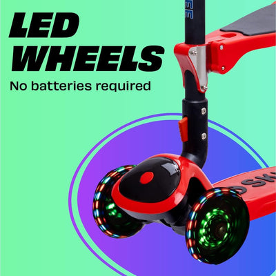 SKIDEE Kids 3-Wheel Scooter, Foldable, Adjustable, LED Light Wheels