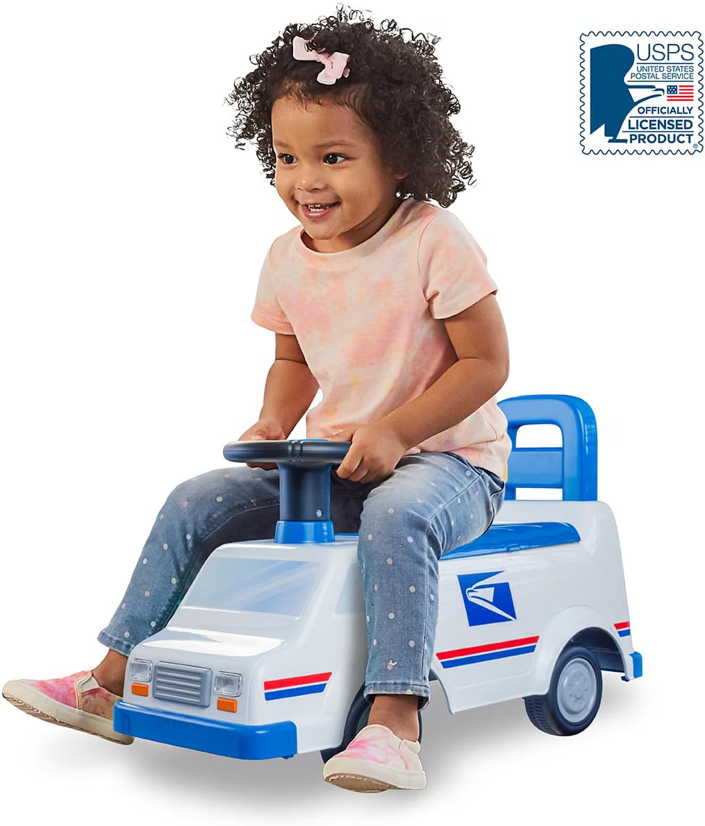 Waddle USPS Mail Truck Ride-On Toy, Lights & Sounds, 44lb Capacity