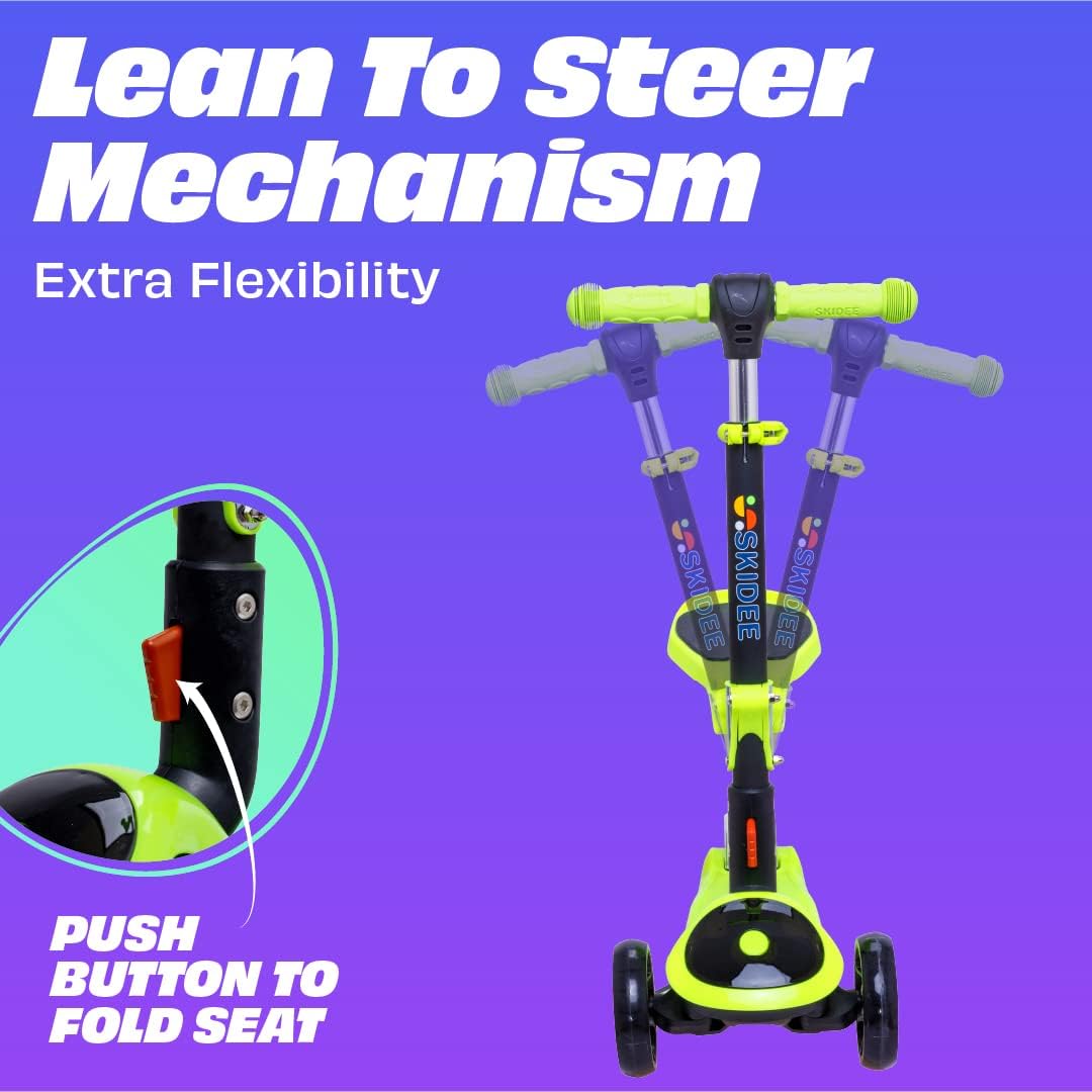 SKIDEE Kids 3-Wheel Scooter, Foldable, Adjustable, LED Light Wheels