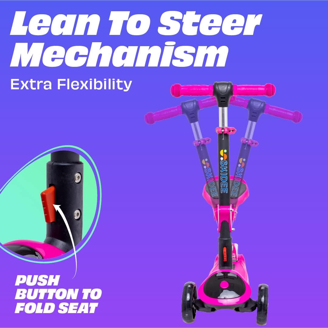 SKIDEE Kids 3-Wheel Scooter, Foldable, Adjustable, LED Light Wheels