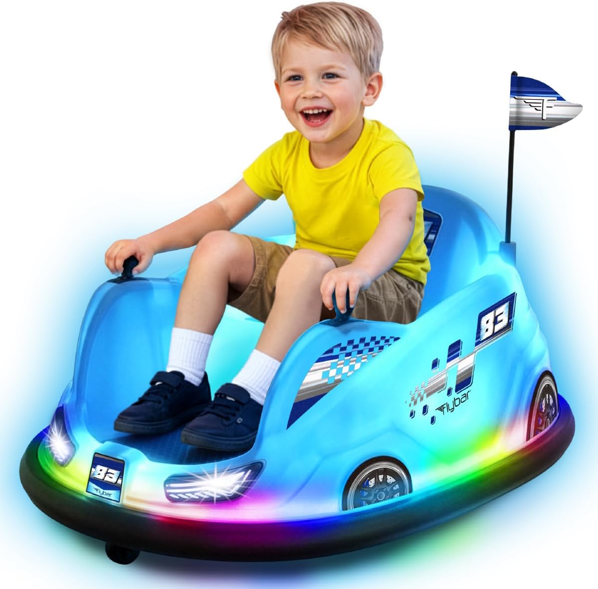12V Glow Bumper Car Ride On Toy - Multi-Color LED Lights, Age 4-9yrs