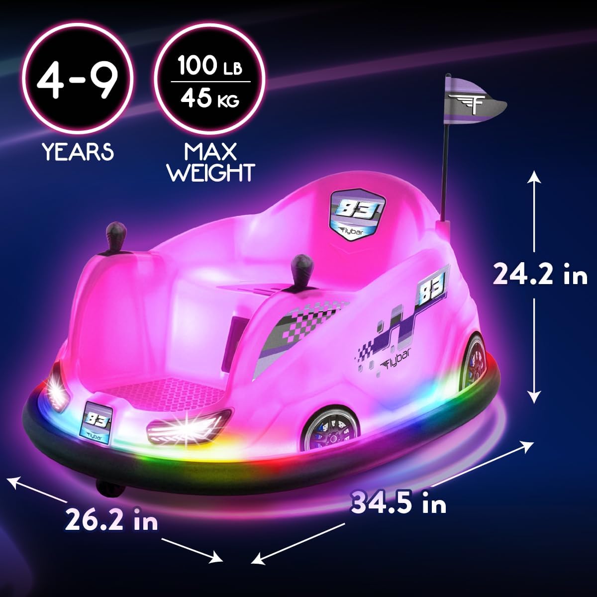 12V Glow Bumper Car Ride On Toy - Multi-Color LED Lights, Age 4-9yrs