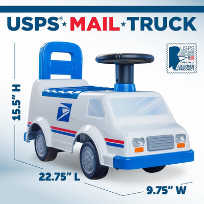 Waddle USPS Mail Truck Ride-On Toy, Lights & Sounds, 44lb Capacity
