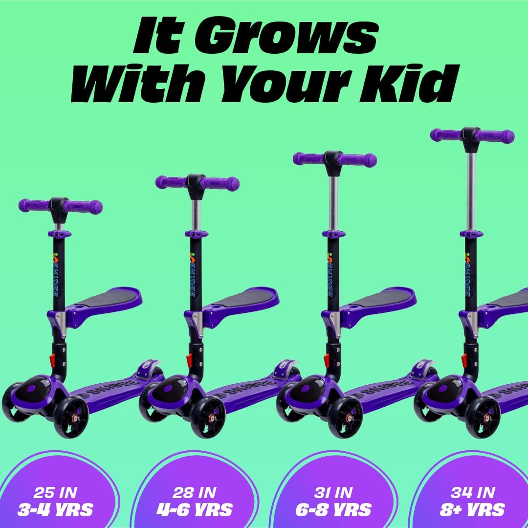 SKIDEE Kids 3-Wheel Scooter, Foldable, Adjustable, LED Light Wheels