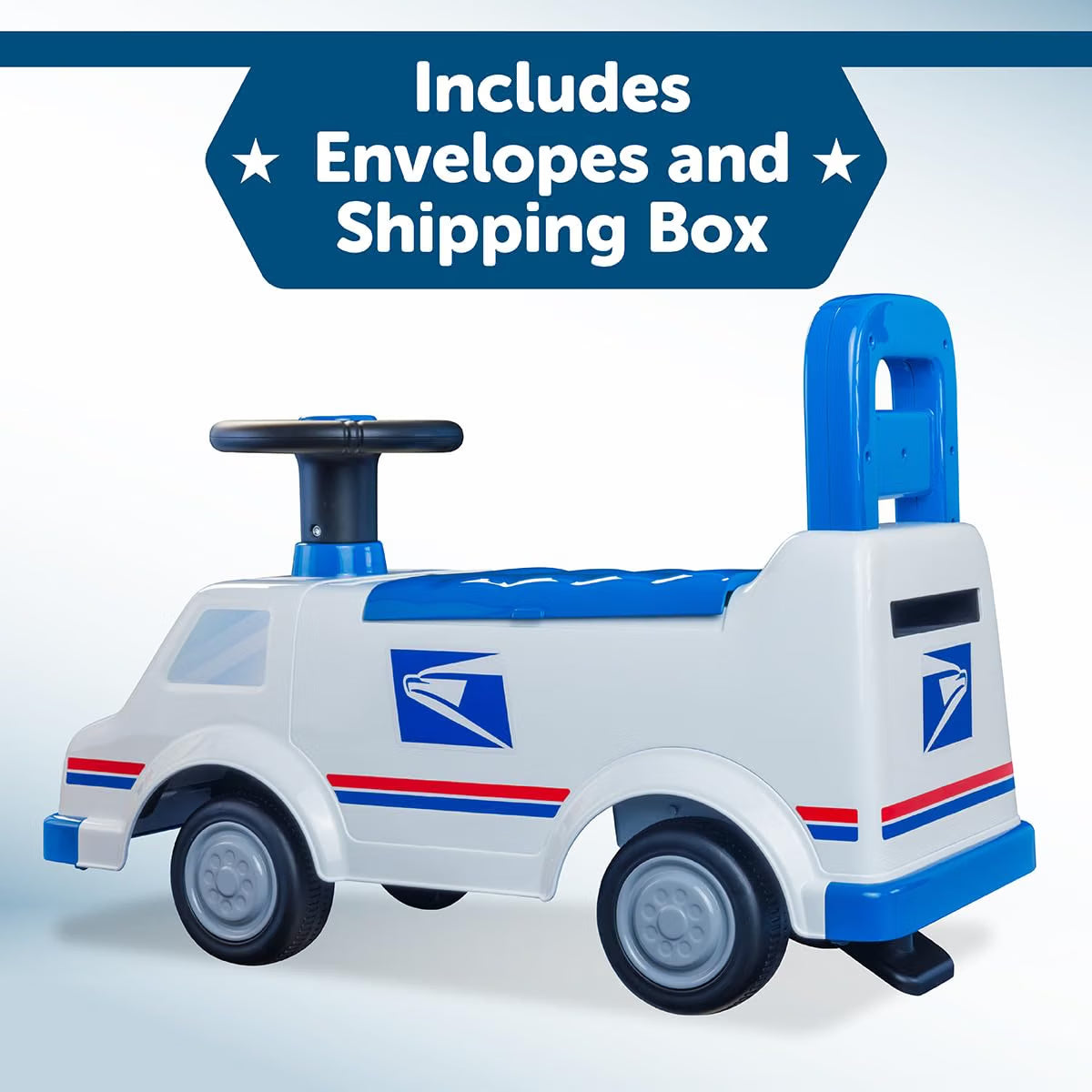 Waddle USPS Mail Truck Ride-On Toy, Lights & Sounds, 44lb Capacity
