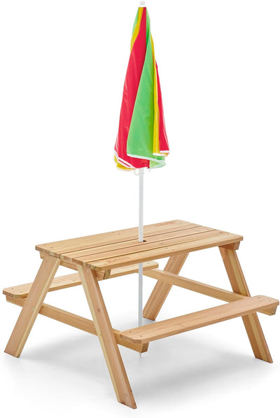 Plum® Wooden Kids Picnic Table and Chair Set with Removable & Adjustable Umbrella