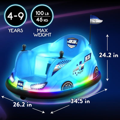 12V Glow Bumper Car Ride On Toy - Multi-Color LED Lights, Age 4-9yrs