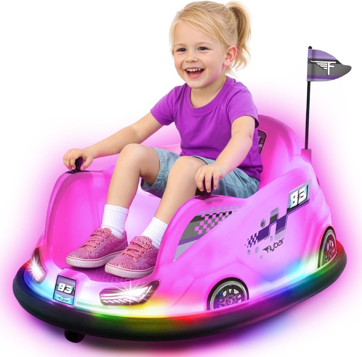 12V Glow Bumper Car Ride On Toy - Multi-Color LED Lights, Age 4-9yrs