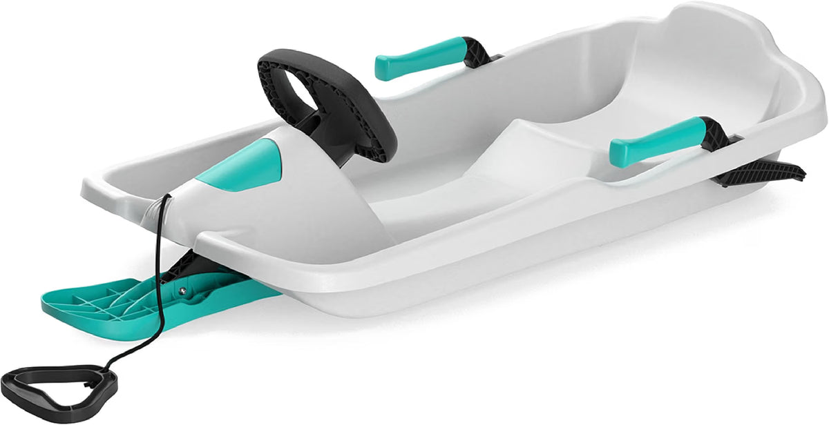 Kids' Toboggan Sled, Lightweight Plastic Snow Sled with Tow Strap & Brakes
